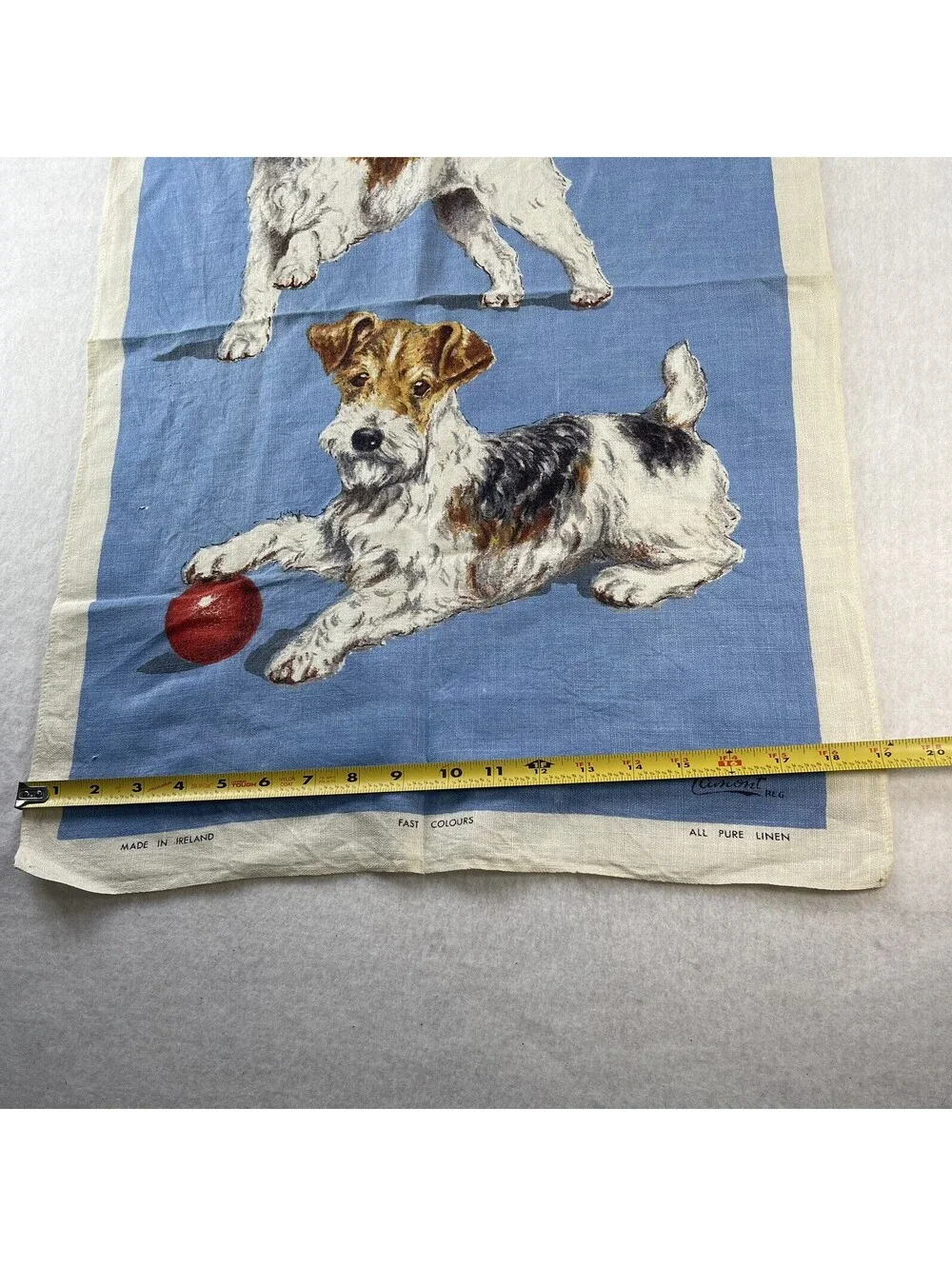 Vintage Irish Linen Tea Towel Dogs Russell terrier Made in Ireland